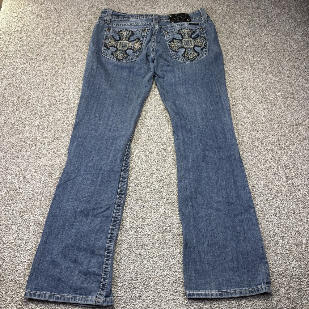 Miss Me Bootcut Jeans Womens 30 Blue Medium Wash Embroidered Studded 30x32